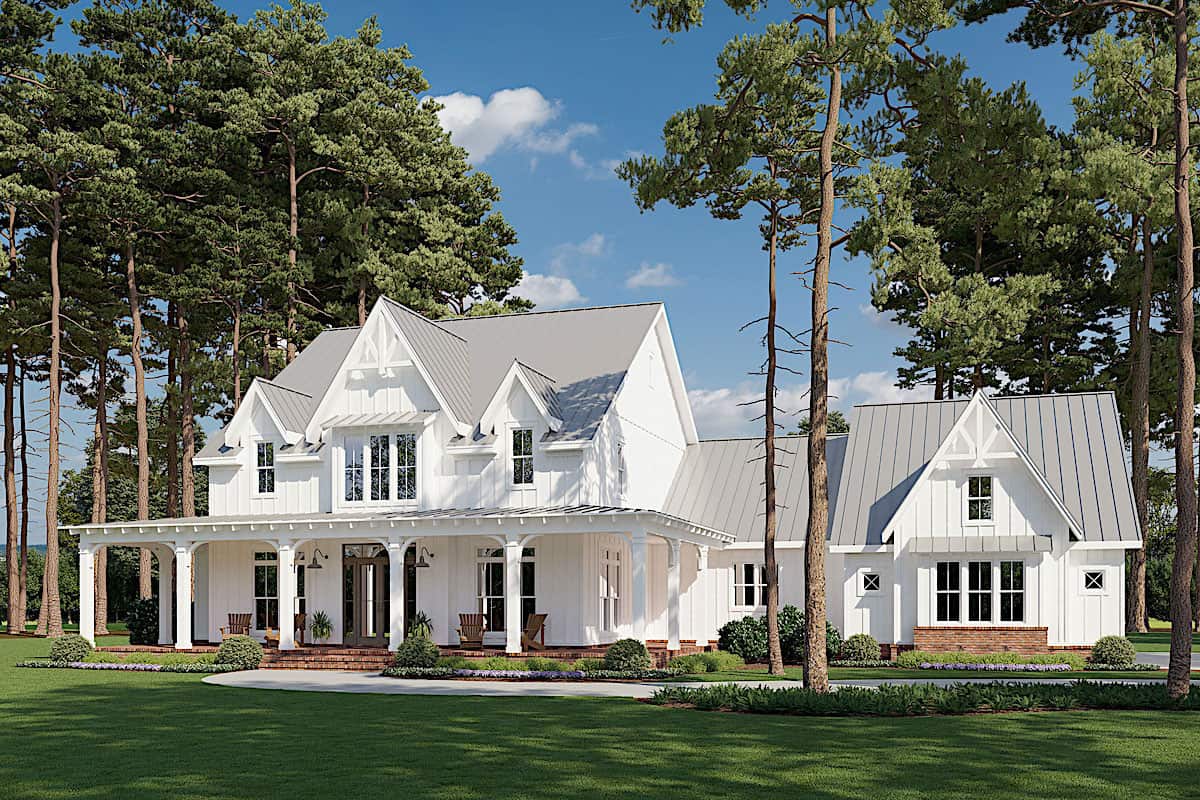 Front elevation of Modern Farmhouse home (ThePlanCollection: House Plan #206-1028)