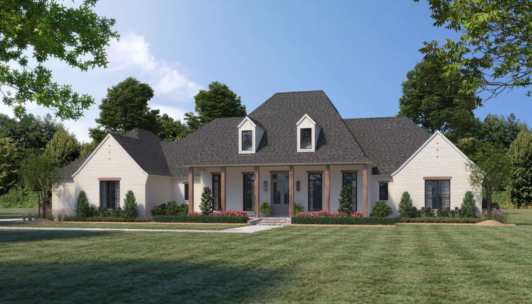 Front elevation of Acadian home (ThePlanCollection: House Plan #206-1064)