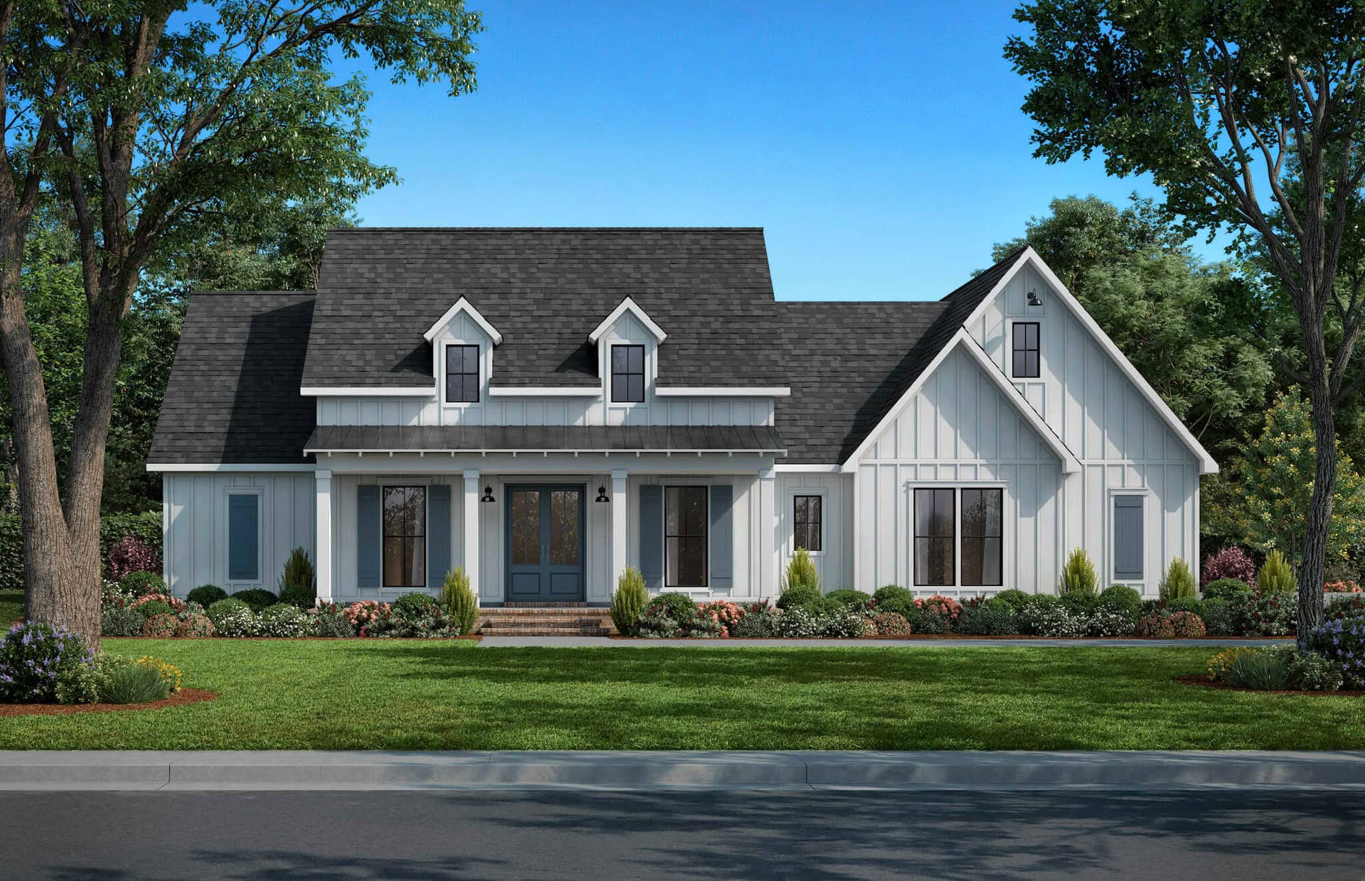 Front elevation of Modern Farmhouse home (ThePlanCollection: House Plan #206-1114)