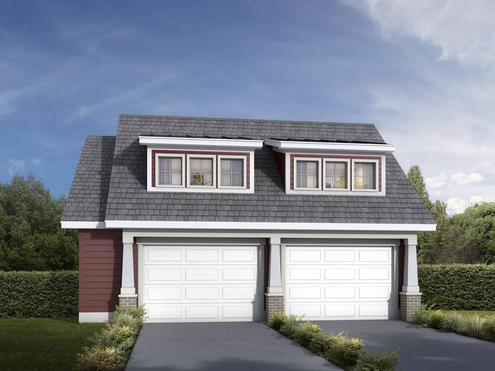 Front elevation of Garage w/Apartments home (ThePlanCollection: House Plan #208-1043)