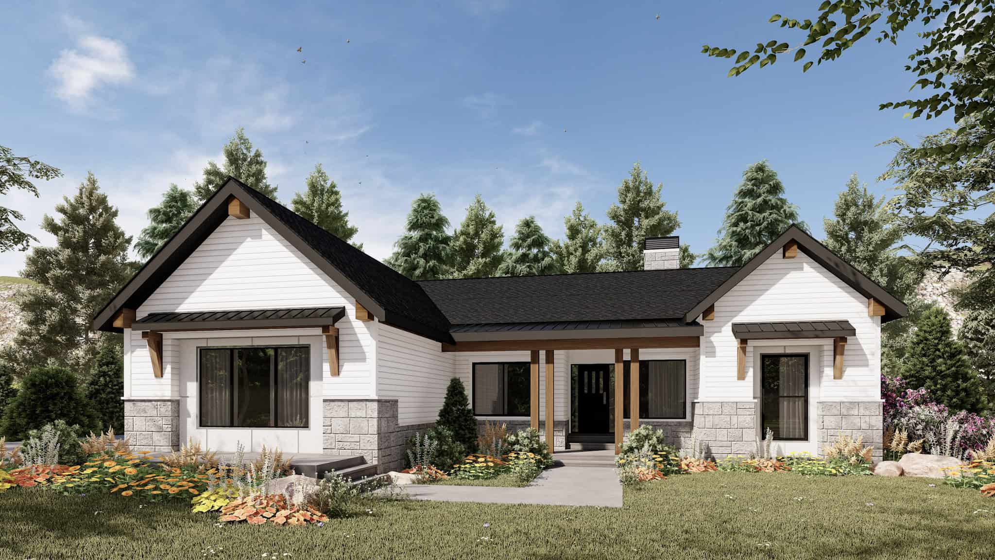 Front elevation of Farmhouse home (ThePlanCollection: House Plan #208-1044)