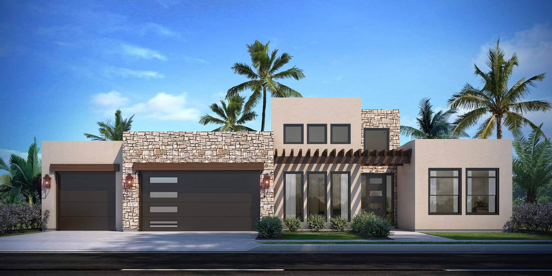 Front elevation of Contemporary home (ThePlanCollection: House Plan #208-1046)