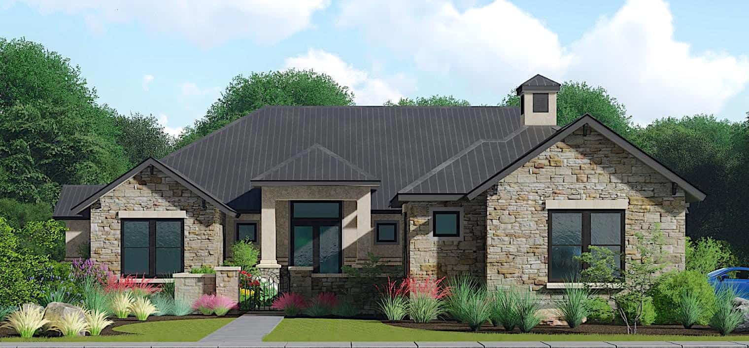Transitional European style Ranch house design (ThePlanCollection: Plan #209-1010)