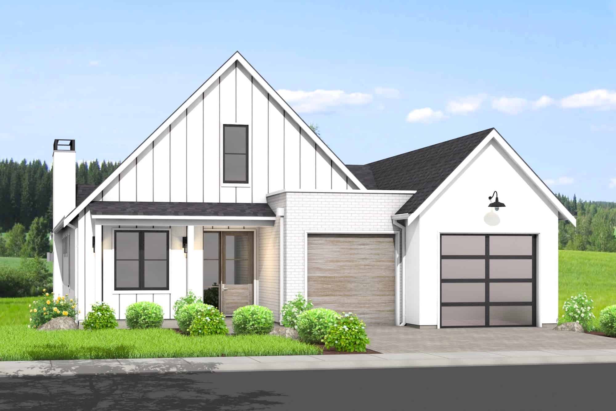 Front elevation of Contemporary home (ThePlanCollection: House Plan #211-1032)