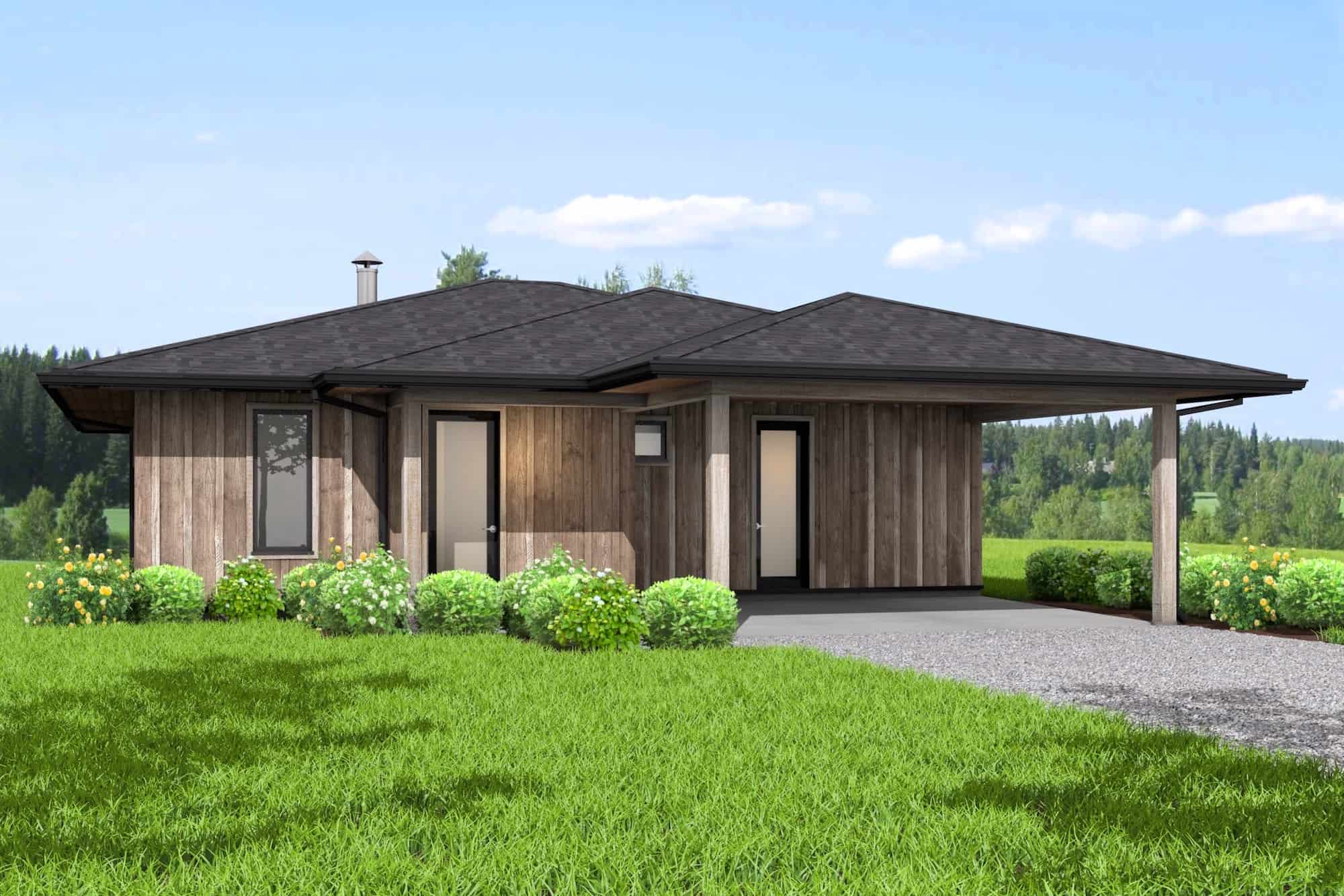 Front elevation of Ranch home (ThePlanCollection: House Plan #211-1037)