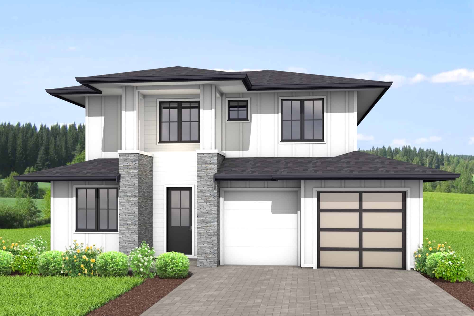 Front elevation of Contemporary home (ThePlanCollection: House Plan #211-1052)