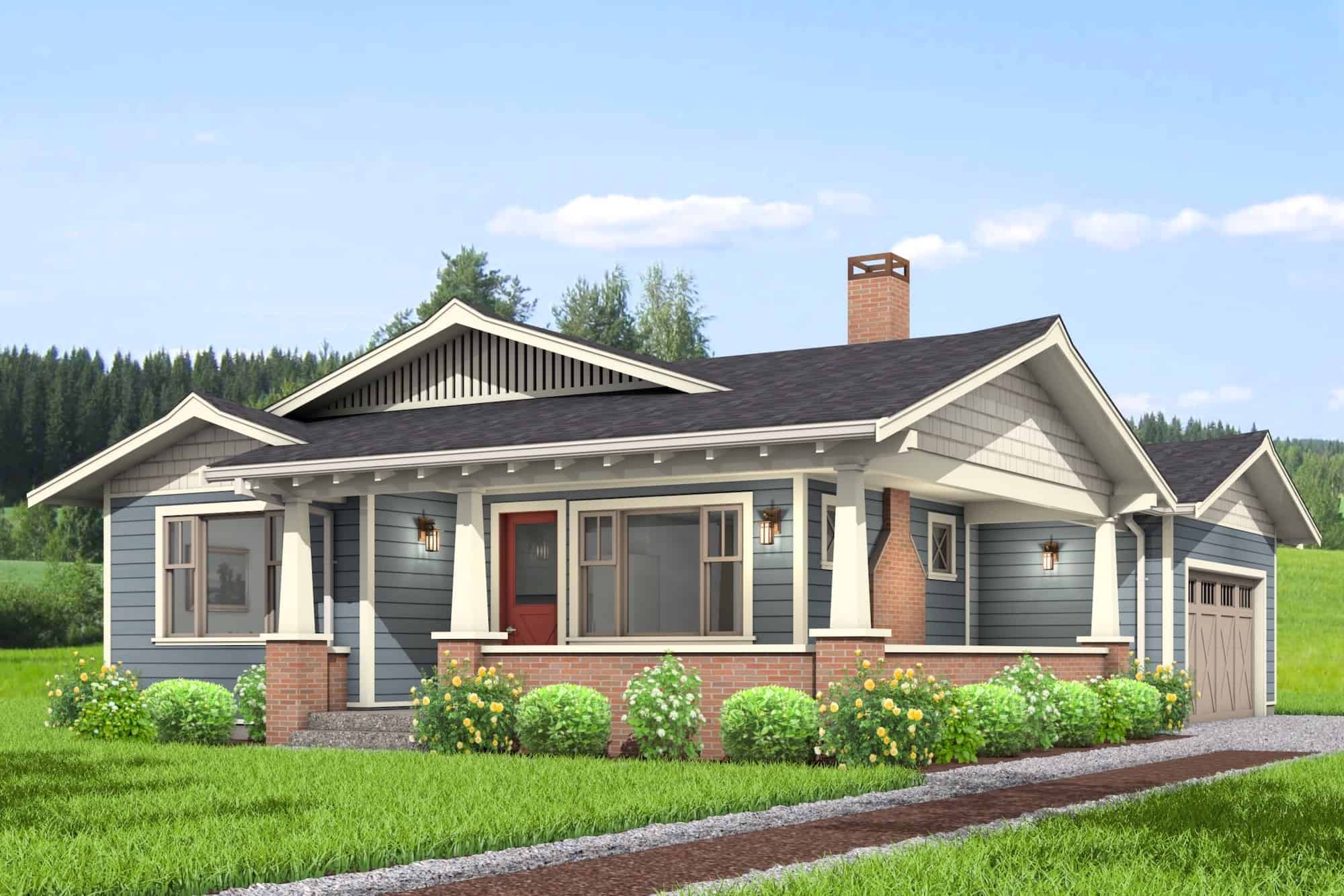Front elevation of Ranch home (ThePlanCollection: House Plan #211-1054)