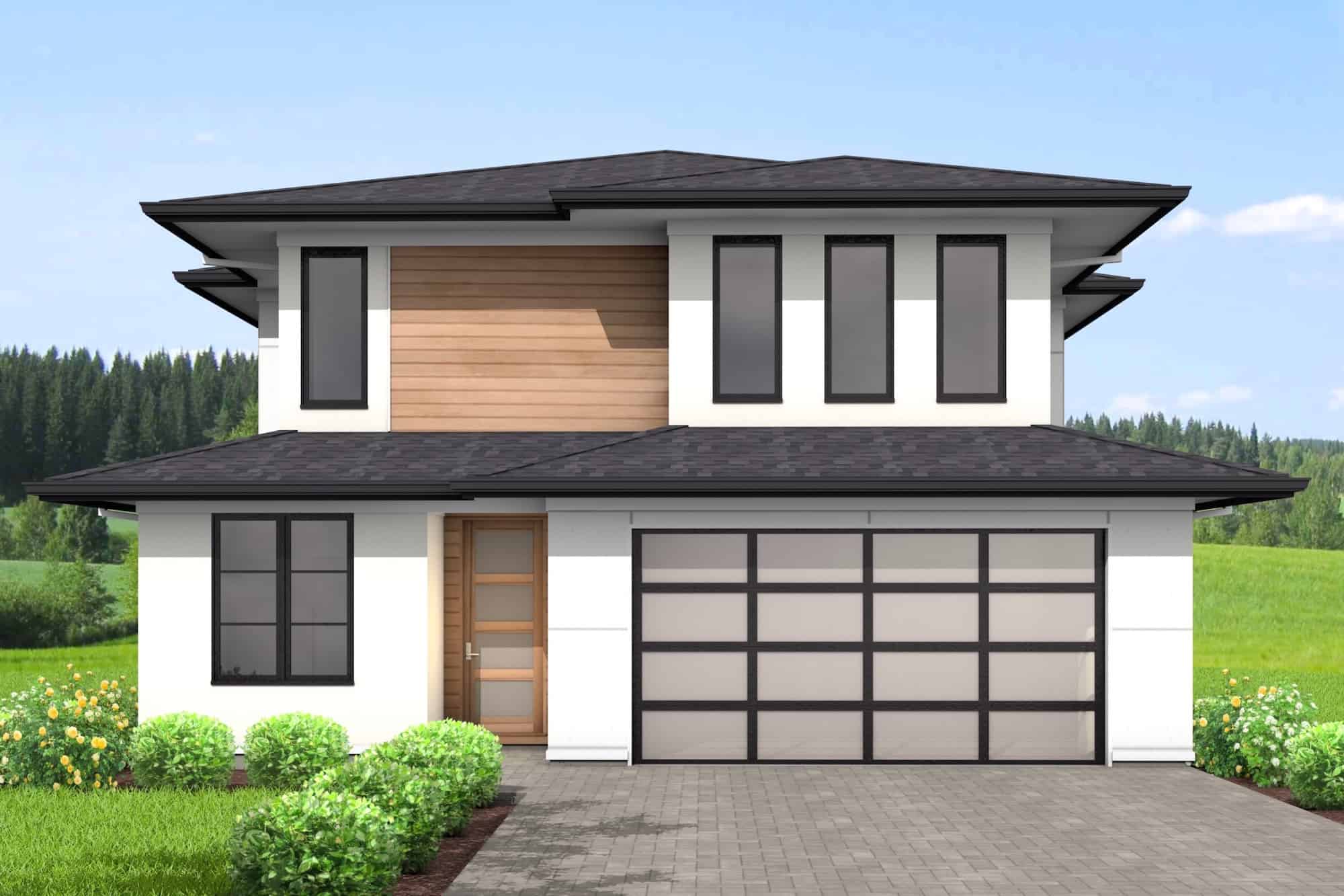 Front elevation of Contemporary home (ThePlanCollection: House Plan #211-1057)