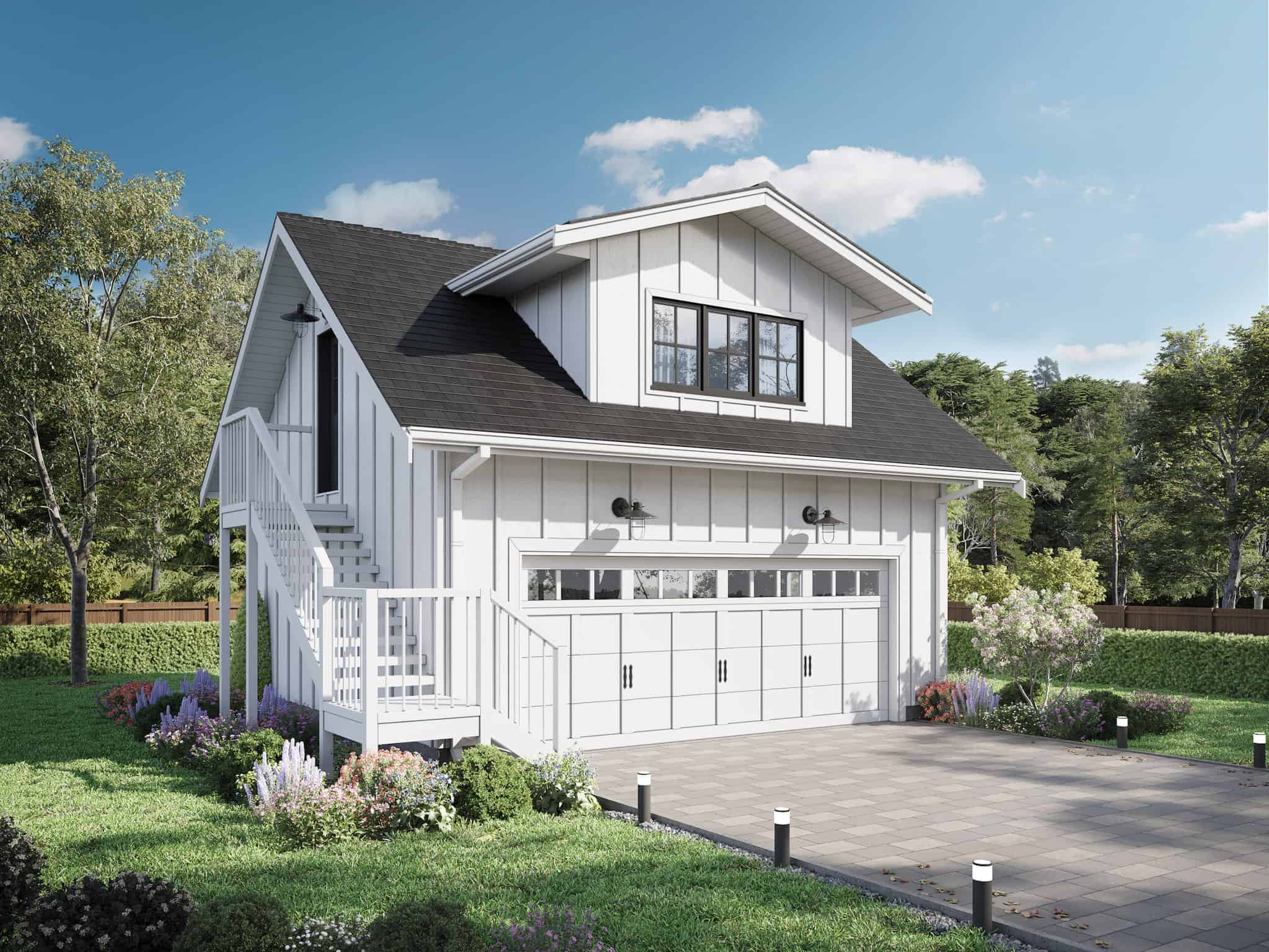 Front elevation of Garage w/Apartments home (ThePlanCollection: House Plan #211-1064)