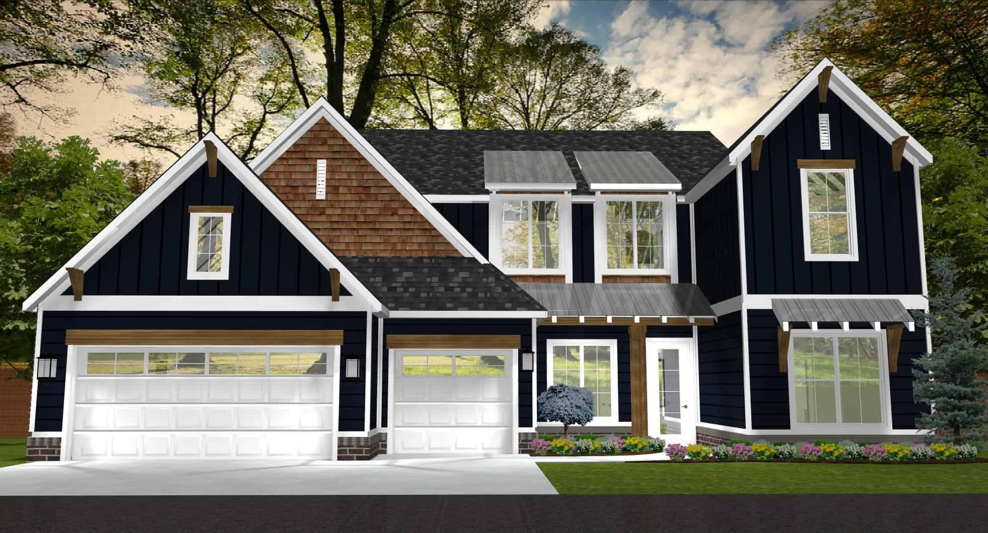 Front elevation of Modern Farmhouse home (ThePlanCollection: House Plan #212-1009)