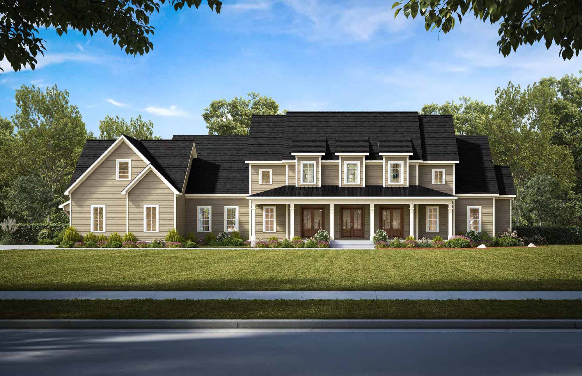 Front elevation of Craftsman home (ThePlanCollection: House Plan #213-1015)