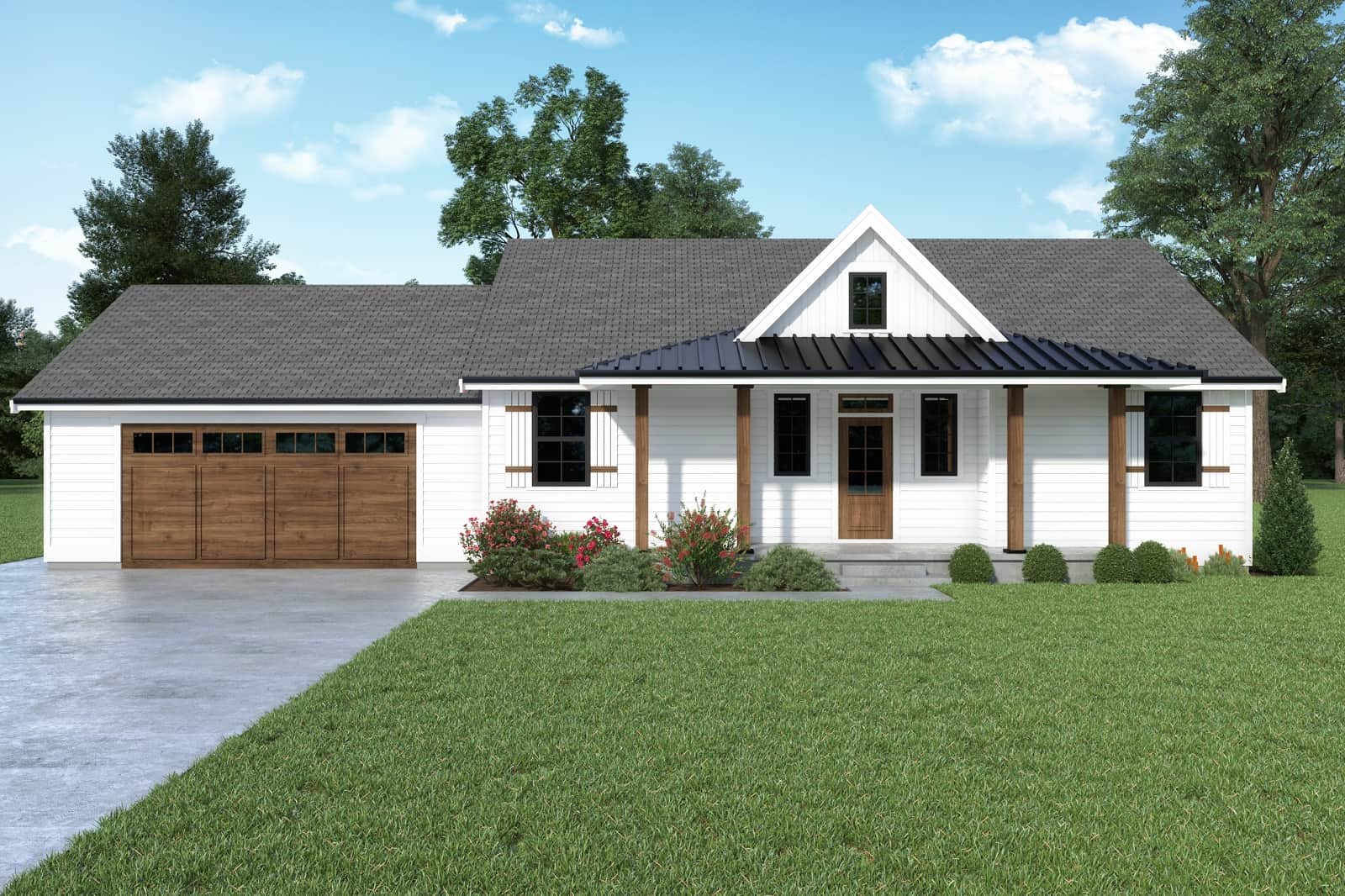 Front elevation of Ranch home (ThePlanCollection: House Plan #214-1004)