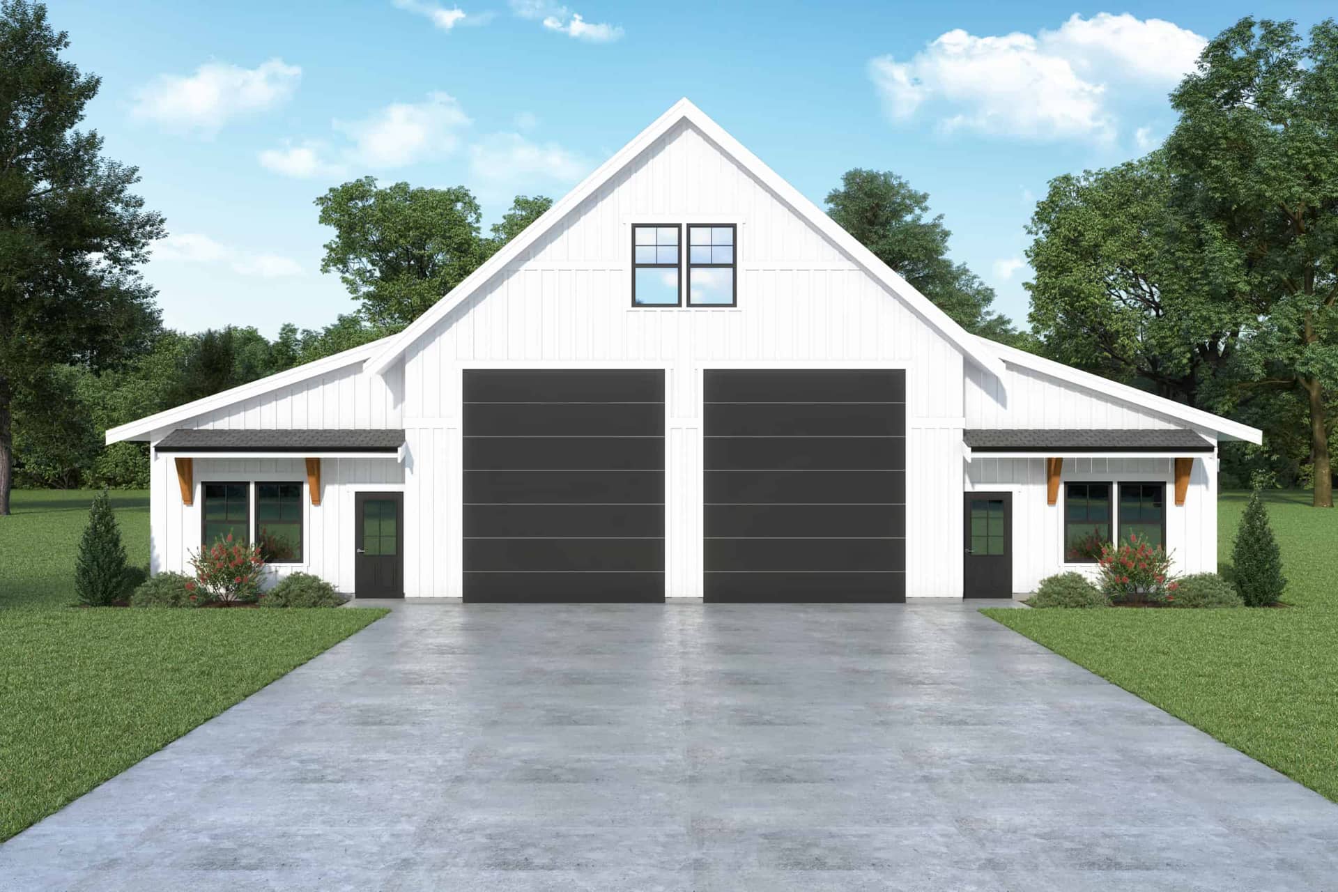 Front elevation of Barn Style home (ThePlanCollection: House Plan #214-1009)