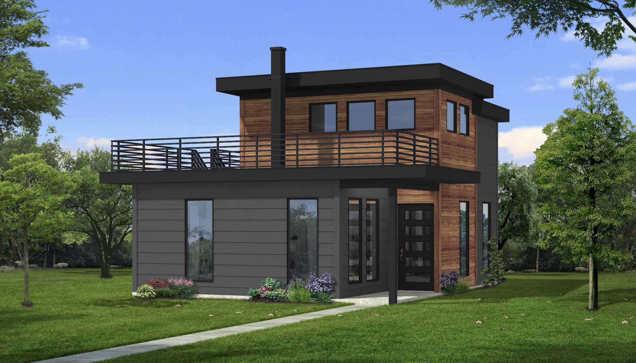 Front elevation of Modern home (ThePlanCollection: House Plan #216-1001)