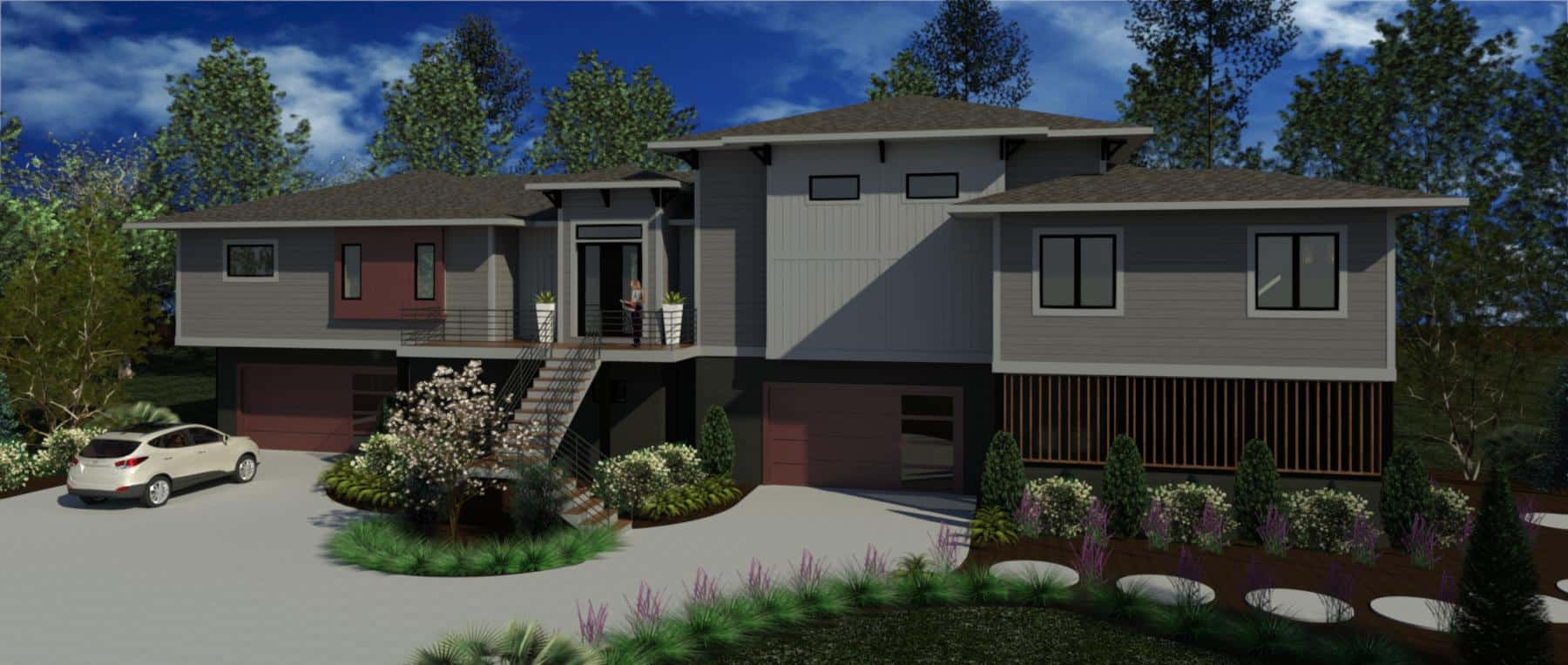 Front elevation of Modern home (ThePlanCollection: House Plan #216-1009)