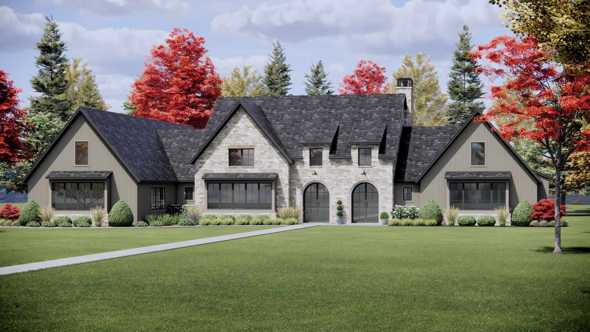 Front elevation of Craftsman home (ThePlanCollection: House Plan #220-1014)