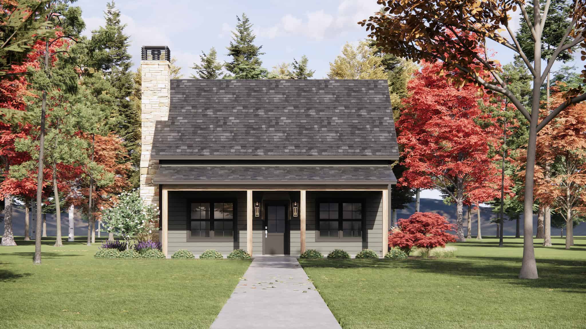 Front elevation of Cabin home (ThePlanCollection: House Plan #220-1019)