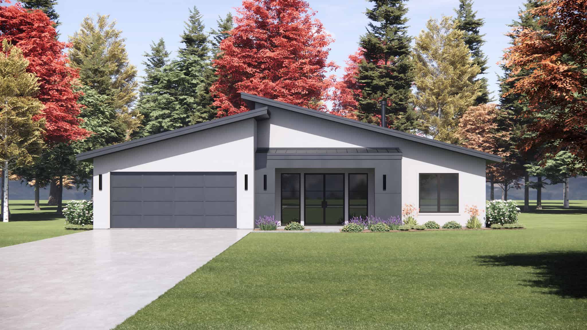 Front elevation of Contemporary home (ThePlanCollection: House Plan #220-1021)