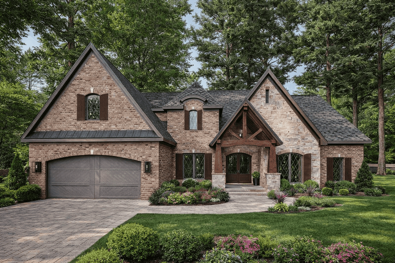 Front elevation of European home (ThePlanCollection: House Plan #221-1002)