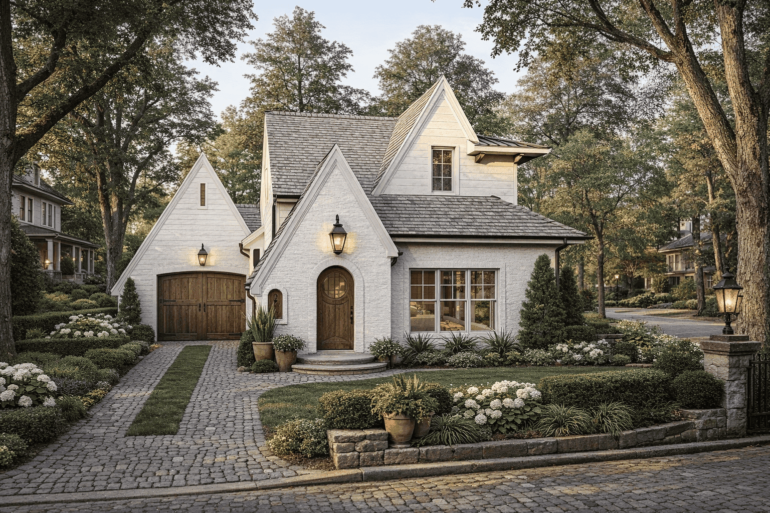 Front elevation of European home (ThePlanCollection: House Plan #221-1007)