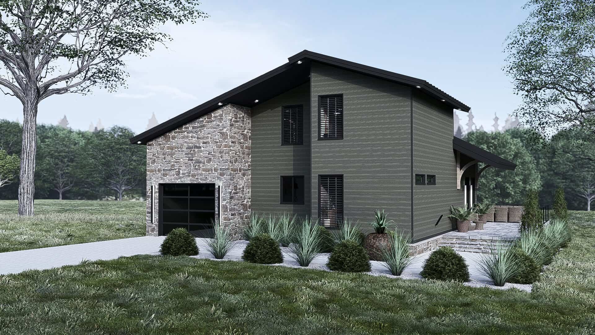 Front elevation of Modern home (ThePlanCollection: House Plan #221-1009)