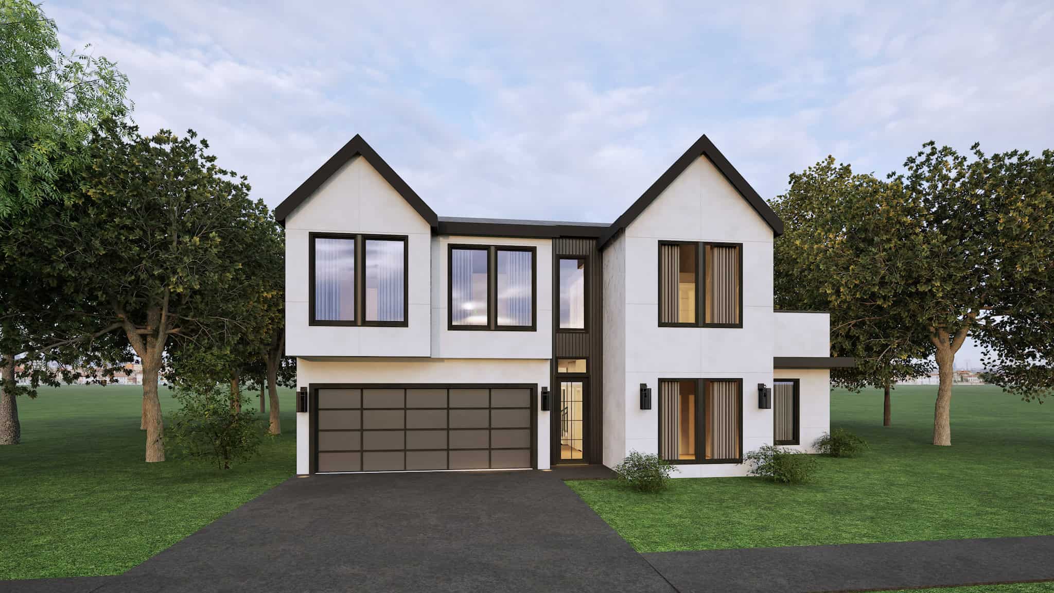 Front elevation of Contemporary home (ThePlanCollection: House Plan #223-1019)