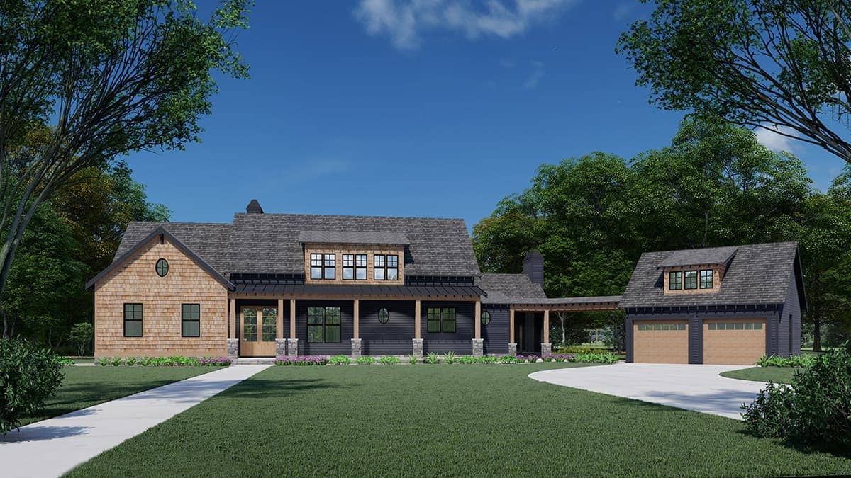 Front elevation of Farmhouse home (ThePlanCollection: House Plan #225-1089)