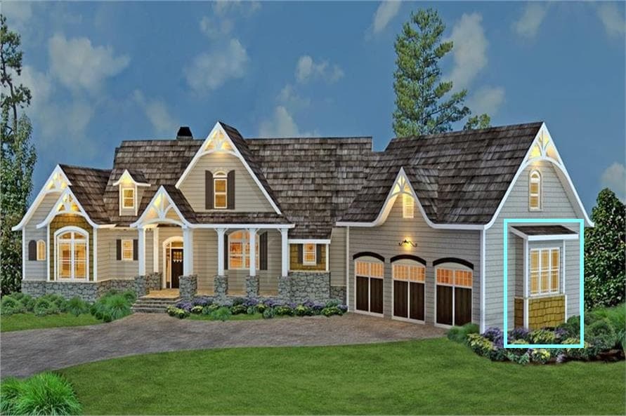 The box window is highlighted to the right of the garage.