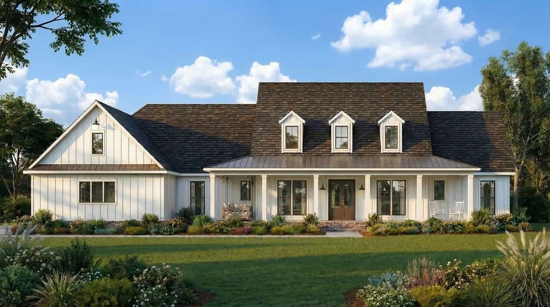 Three dormer windows bring light into the upper floor.