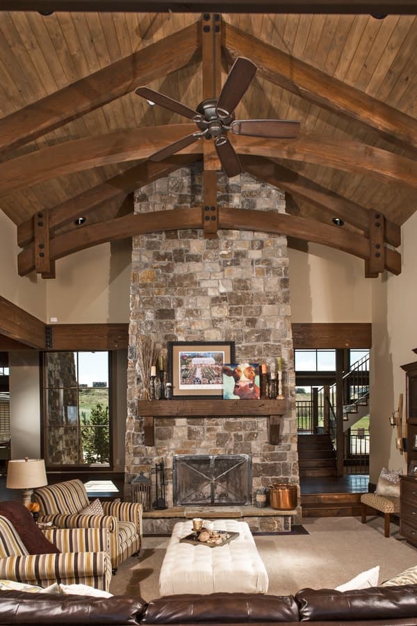 Roof rafters extend from the eave toward the ridge.