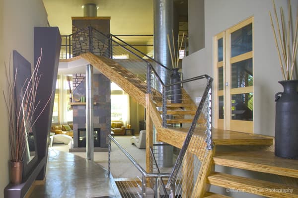 A stair stringer provides the inclined structural support for treads and risers.