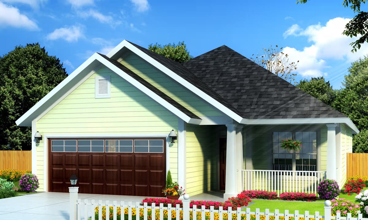 Exterior rendering of Plan #178-1235, a 3-bedroom, 1,491-square-foot cottage plan purchased by Nancy L.