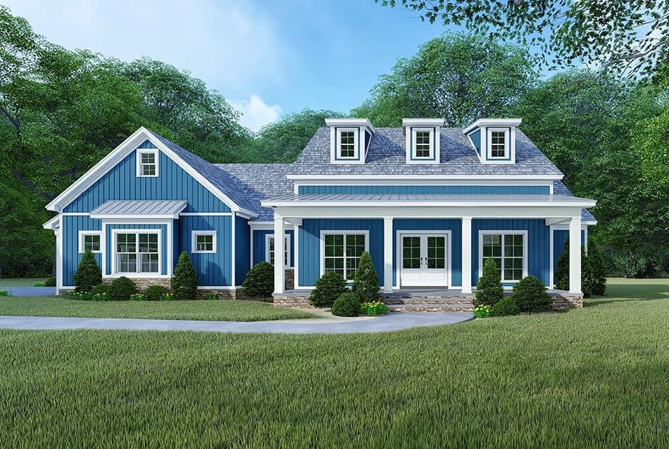 Exterior rendering of Plan #193-1106, a 4-bedroom, 2,220-square-foot farmhouse plan purchased by Elizabeth N.