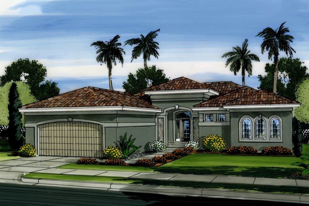 3-Bedroom, 2212 Sq Ft Mediterranean House Plan - 100-1215 - Front Exterior