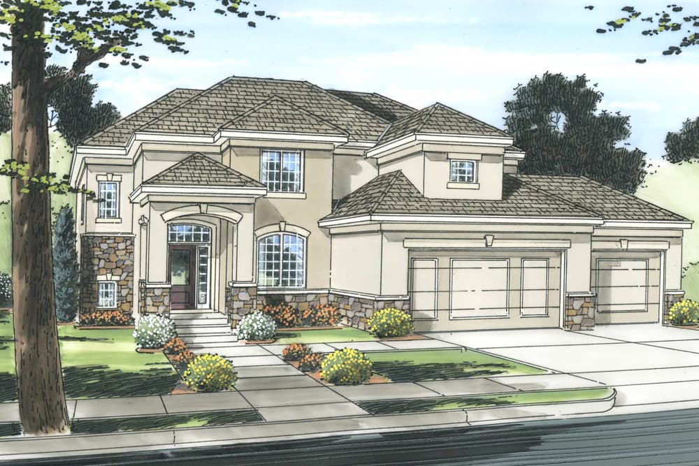 4-Bedroom, 2610 Sq Ft Mediterranean Home Plan - 100-1242 - Main Exterior