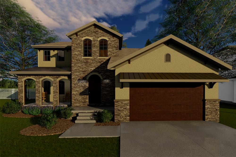 4-Bedroom, 2281 Sq Ft Tuscan House Plan - 100-1258 - Front Exterior