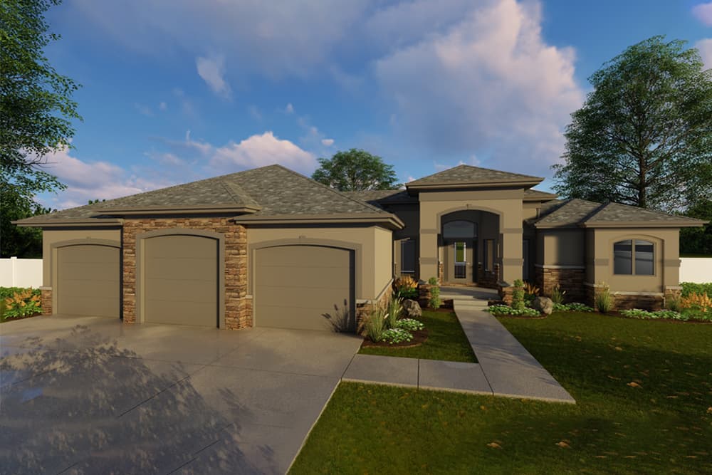 3-Bedroom, 2270 Sq Ft Mediterranean House Plan - 100-1307 - Front Exterior