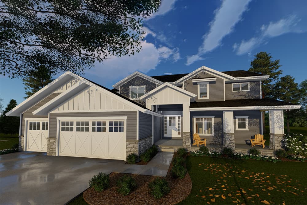 4-Bedroom, 3042 Sq Ft Craftsman Home Plan - 100-1329 - Main Exterior