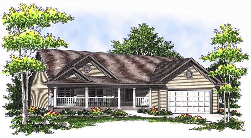3-Bedroom, 1233 Sq Ft Ranch Home Plan - 101-1104 - Main Exterior