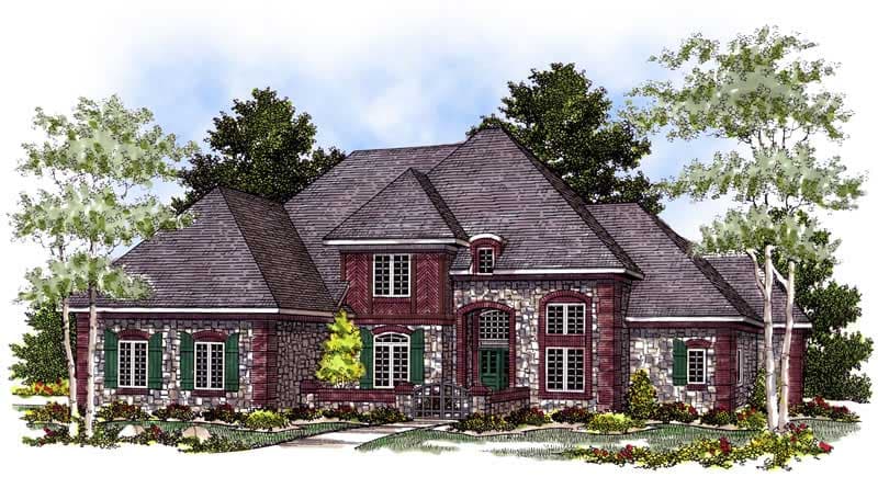 4-Bedroom, 3487 Sq Ft European House Plan - 101-1375 - Front Exterior