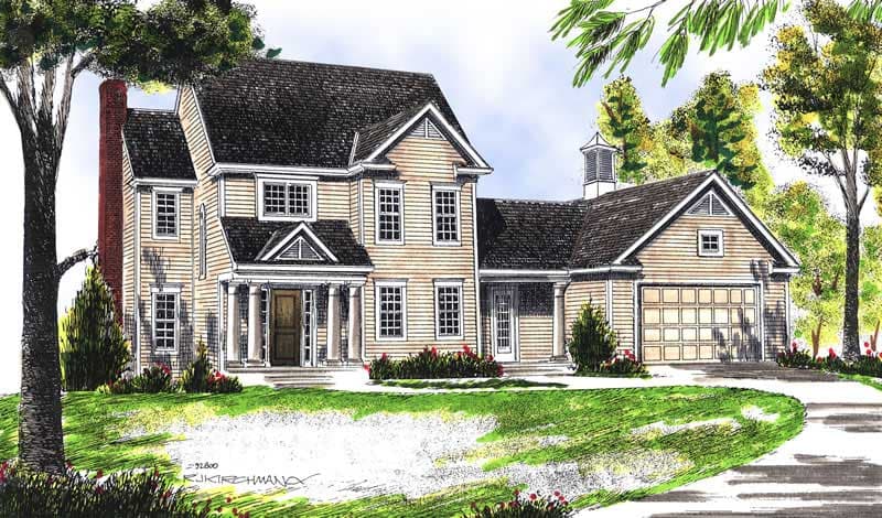 3-Bedroom, 1748 Sq Ft Colonial Home Plan - 101-1411 - Main Exterior