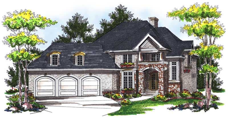 4-Bedroom, 3551 Sq Ft European Home Plan - 101-1624 - Main Exterior