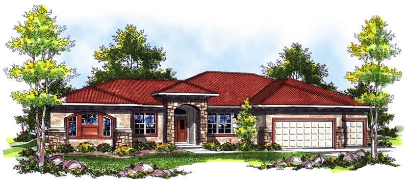3-Bedroom, 3002 Sq Ft Mediterranean House Plan - 101-1675 - Front Exterior