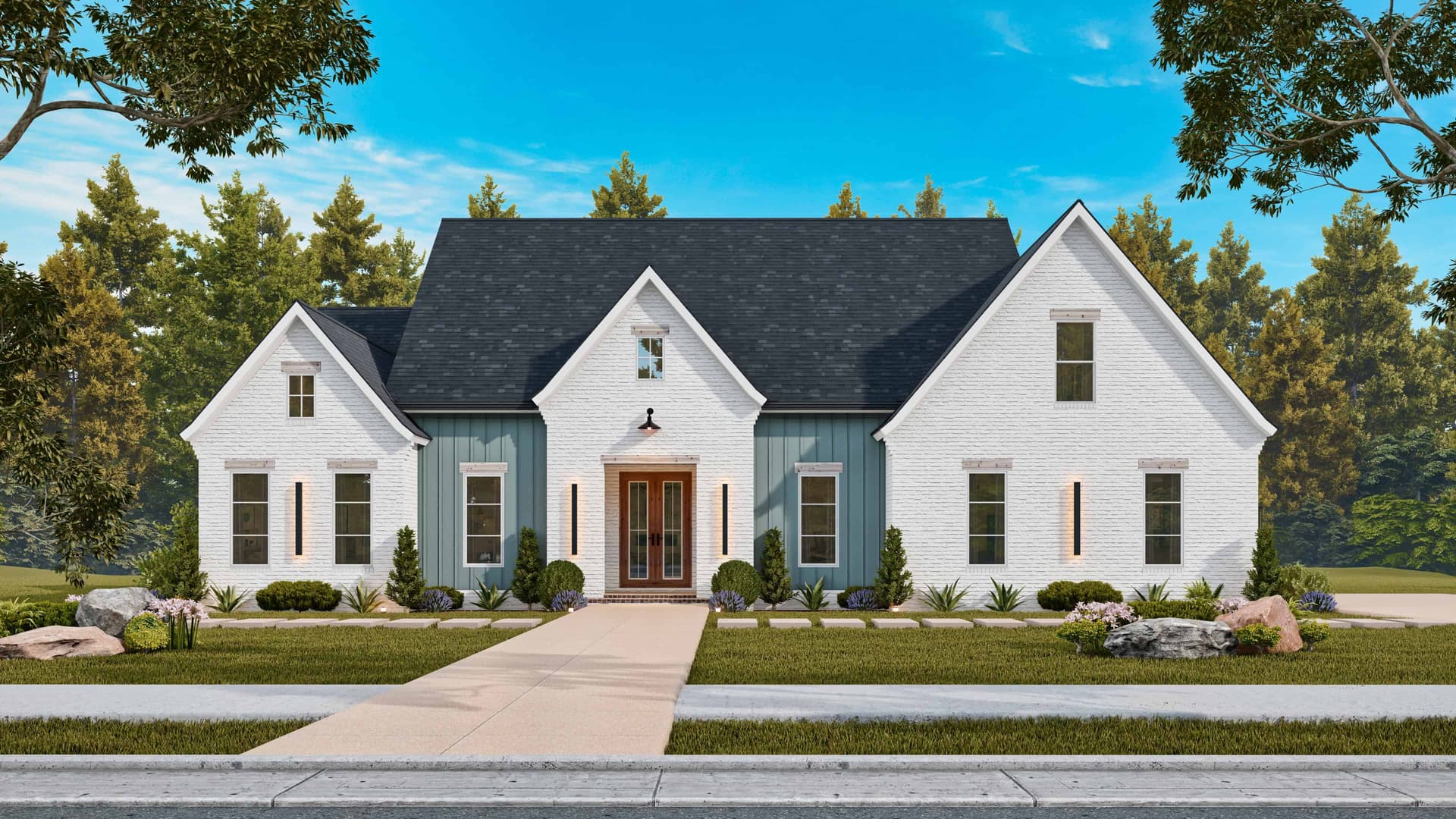 Front elevation of Modern Farmhouse home (ThePlanCollection: House Plan #106-1359)