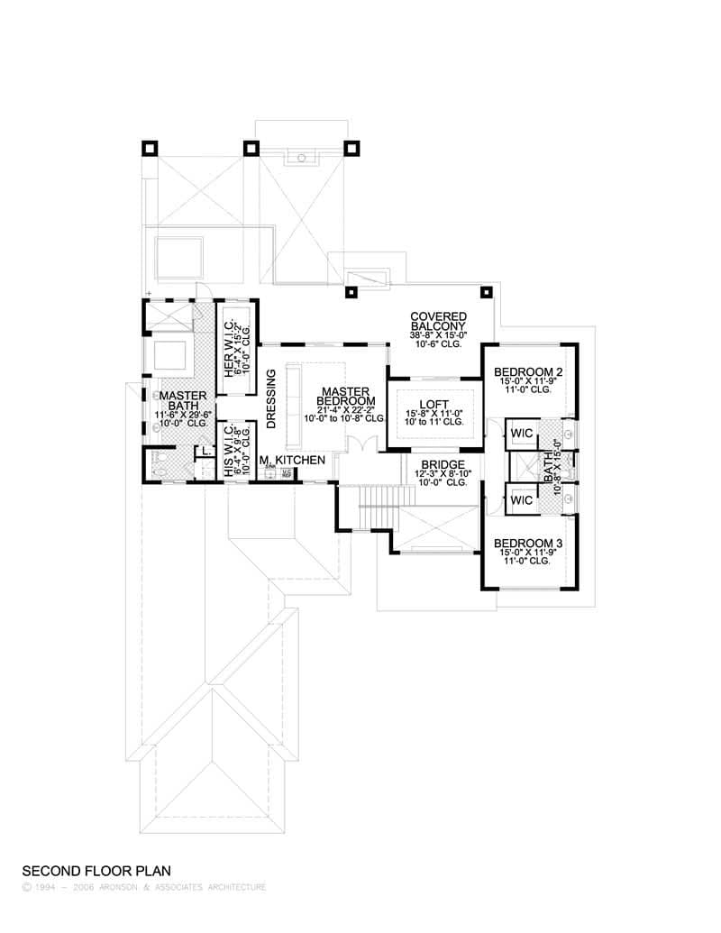 Floor Plan Second Story of Contemporary Plan #107-1015