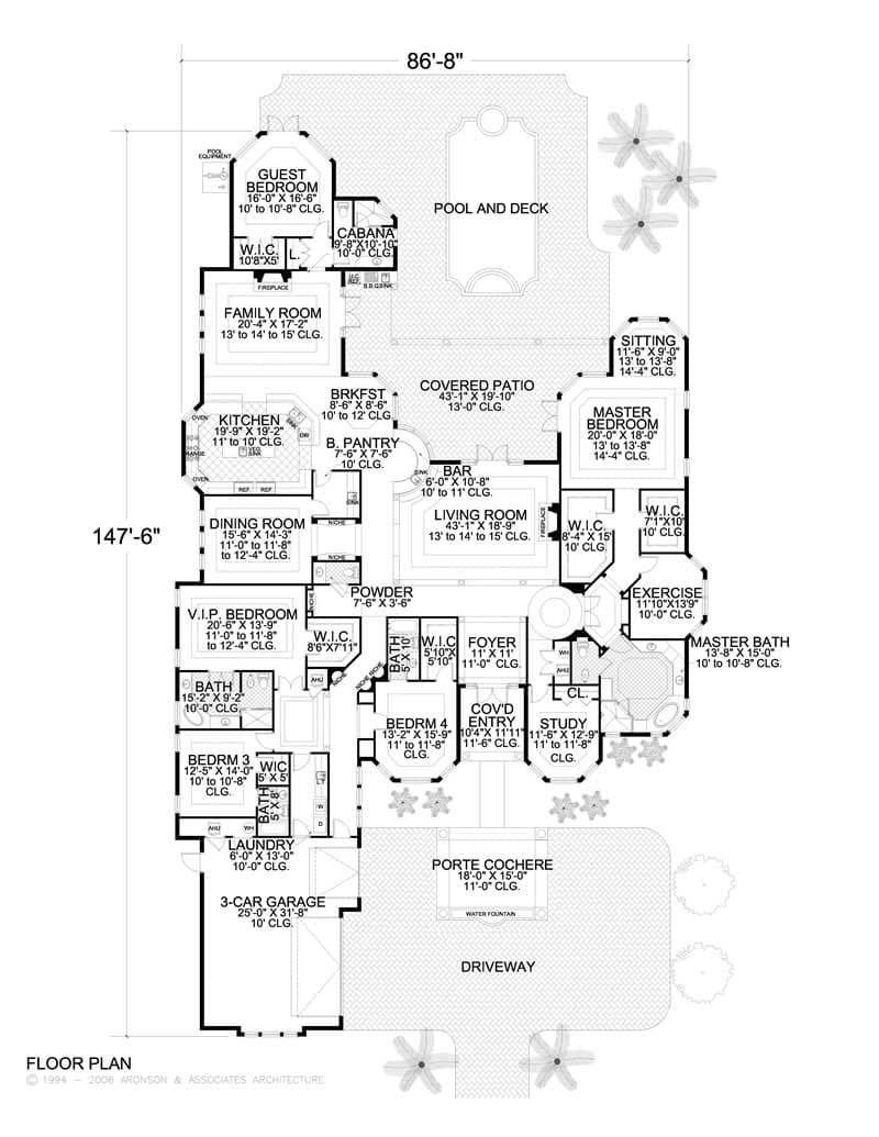 Spanish/Mediterranean Home Plan:, 6095 Sq Ft House Plan #107-1020, image size:800x1035