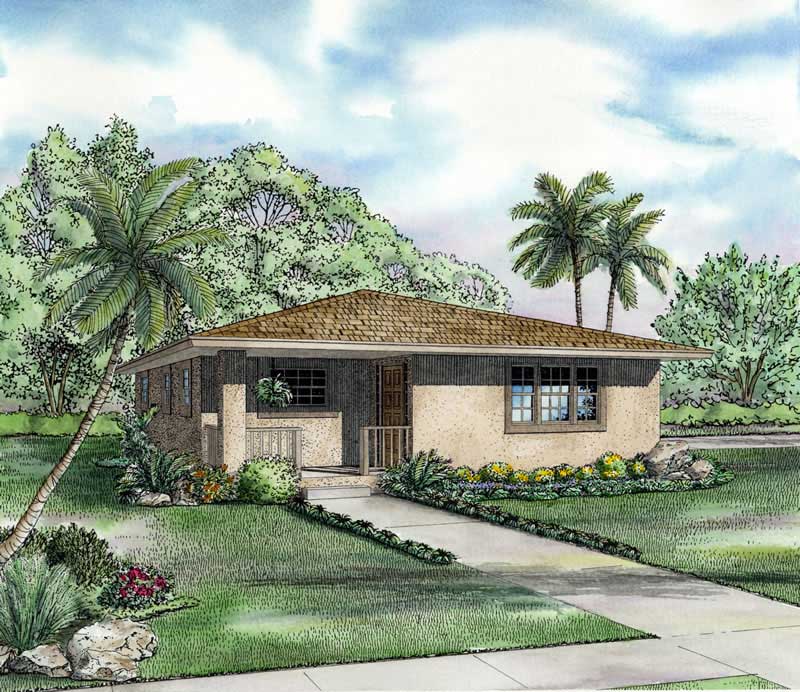2-Bedroom, 1052 Sq Ft Mediterranean Home Plan - 107-1155 - Main Exterior