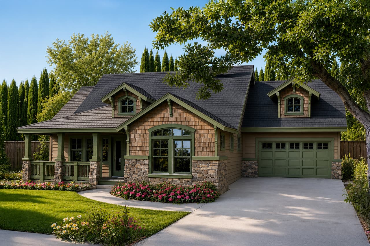 This image is a colored rendering of these great Craftsman Homeplans.