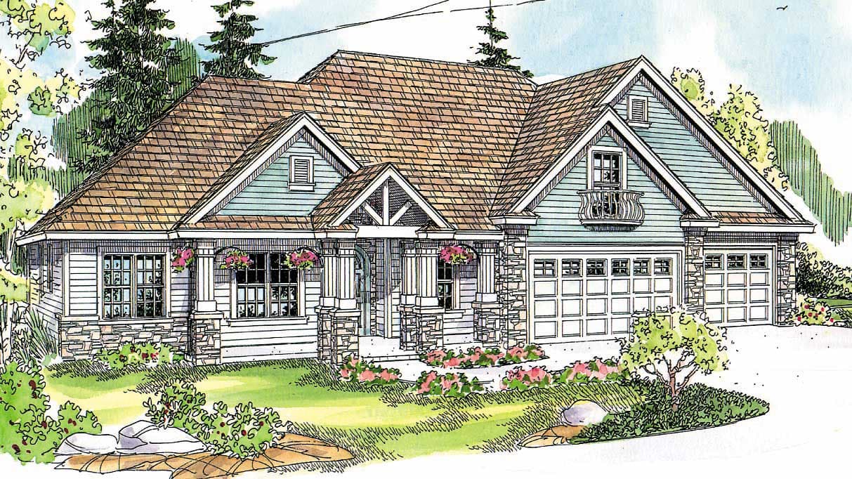 3-Bedroom, 3439 Sq Ft Country House Plan - 108-1129 - Front Exterior