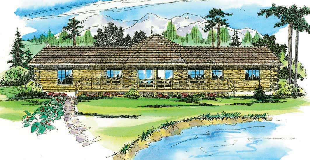 2-Bedroom, 1390 Sq Ft Log Cabin Home Plan - 108-1312 - Main Exterior